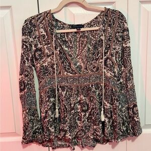 American Eagle Outfitters Black and Cream Paisley Blouse